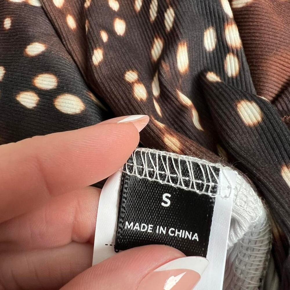 Brown Long Sleeve Animal Print Top Women's Small - Picture 5 of 6